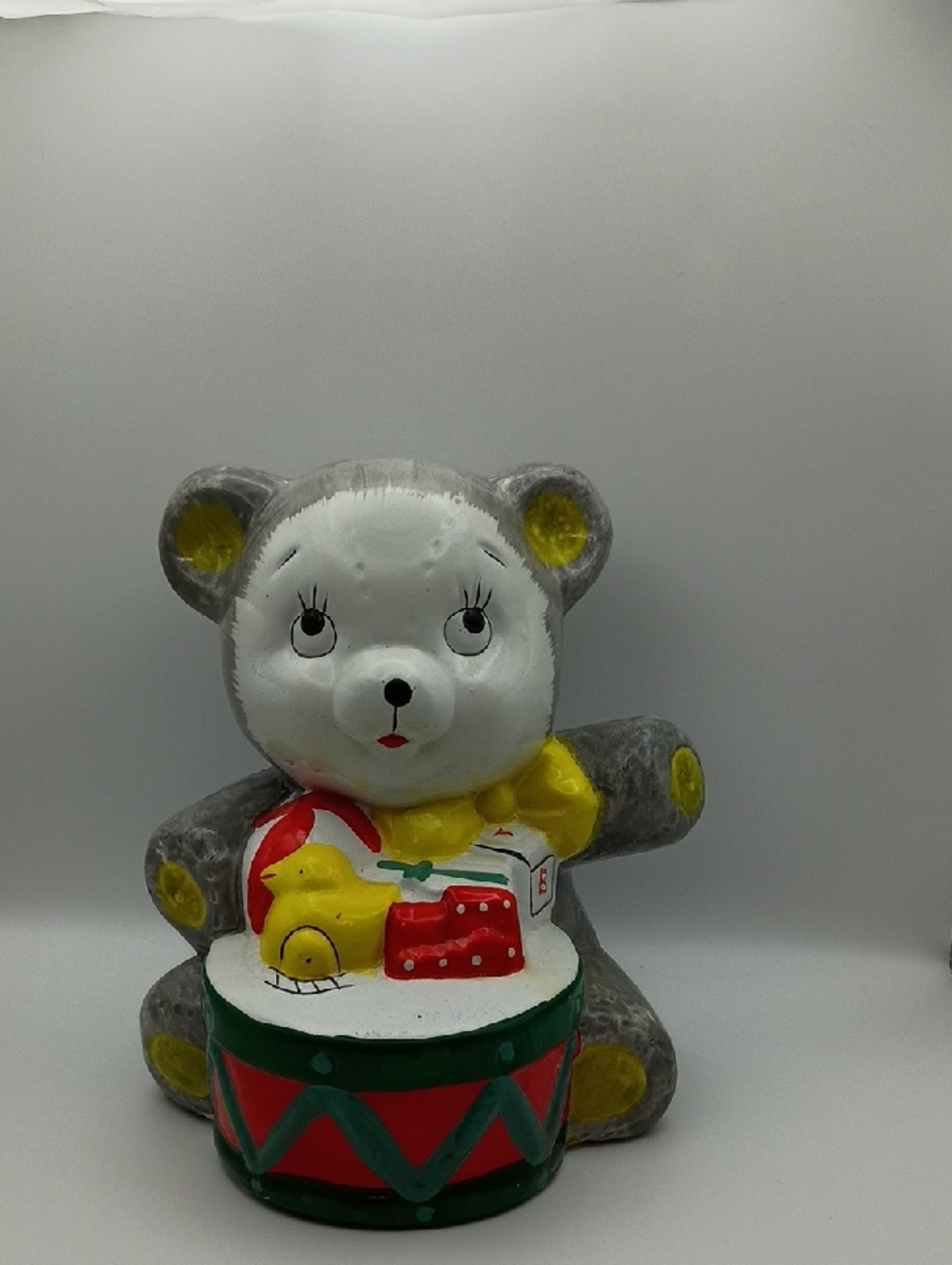 Vintage 1984 Lido Drummer Bear Coin Bank Toy Drum Piggy Bank Christmas Decor!